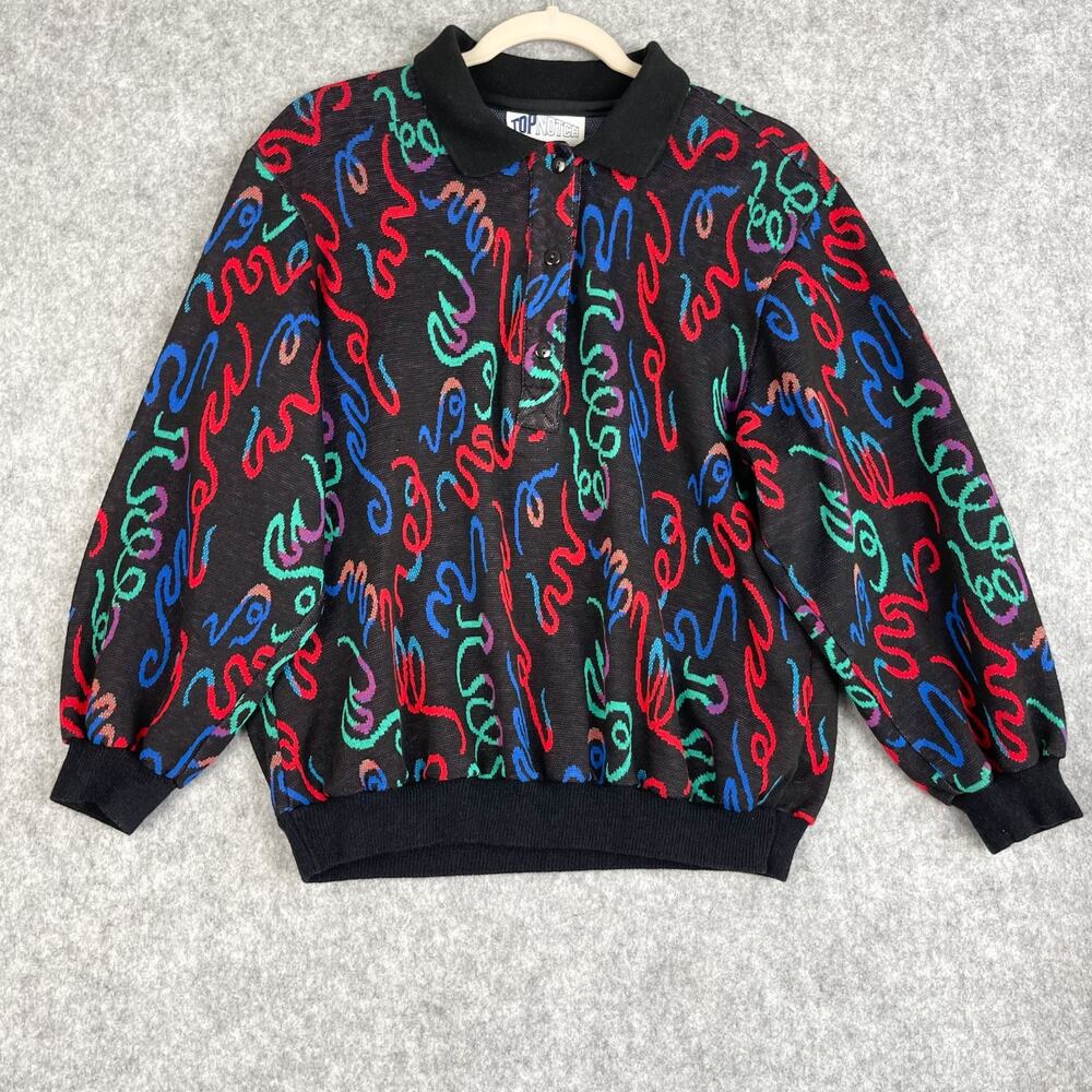 Vintage Top Notch Sweater Womens Large Multi Knit‎ Abstract 80s Artsy Whimsy